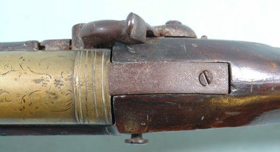 IRISH PERCUSSION CONVERSION BRASS BARREL BLUNDERBUSS SIGNED “DUBLIN” ON BARREL CIRCA EARLY 1800’S. - Image 5 of 10