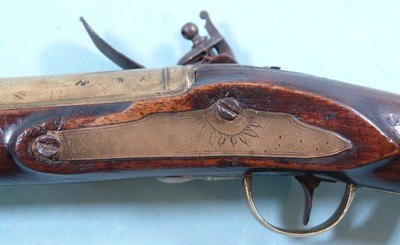 BRITISH FLINTLOCK BRASS BARREL BLUNDERBUSS SIGNED SMITH CIRCA LATE 1700’S. - Image 4 of 10