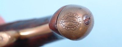 ORNATE REVOLUTIONARY WAR ERA GERMAN FLINTLOCK BRASS BARREL OFFICER’S PISTOL CIRCA 1760’S-70’S. - Image 8 of 11