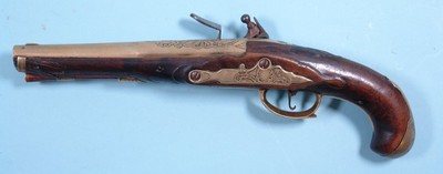 ORNATE REVOLUTIONARY WAR ERA GERMAN FLINTLOCK BRASS BARREL OFFICER’S PISTOL CIRCA 1760’S-70’S. - Image 2 of 11