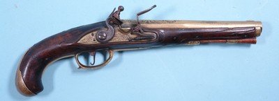 ORNATE REVOLUTIONARY WAR ERA GERMAN FLINTLOCK BRASS BARREL OFFICER’S PISTOL CIRCA 1760’S-70’S. - Image 1 of 11