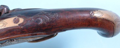 ORNATE REVOLUTIONARY WAR ERA GERMAN FLINTLOCK BRASS BARREL OFFICER’S PISTOL CIRCA 1760’S-70’S. - Image 6 of 11