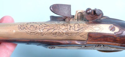 ORNATE REVOLUTIONARY WAR ERA GERMAN FLINTLOCK BRASS BARREL OFFICER’S PISTOL CIRCA 1760’S-70’S. - Image 5 of 11