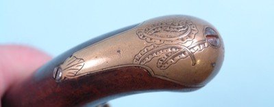 ORNATE REVOLUTIONARY WAR ERA GERMAN FLINTLOCK BRASS BARREL OFFICER’S PISTOL CIRCA 1760’S-70’S. - Image 7 of 11