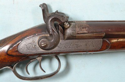 EDWARD CORNING & CO., NEW YORK CITY PERCUSSION 12 GAUGE DOUBLE HAMMER SHOTGUN CA. 1850’S. - Image 3 of 11