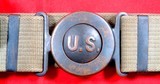 SCARCE WW1 WWI MILLS U.S. MODEL 1910 ARMY OFFICER’S GARRISON WEB PISTOL BELT W/U.S. BUCKLE & CARTRIDGE POUCHES. - Image 2 of 7