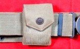 SCARCE WW1 WWI MILLS U.S. MODEL 1910 ARMY OFFICER’S GARRISON WEB PISTOL BELT W/U.S. BUCKLE & CARTRIDGE POUCHES. - Image 3 of 7