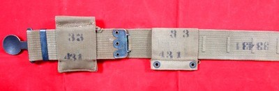 SCARCE WW1 WWI MILLS U.S. MODEL 1910 ARMY OFFICER’S GARRISON WEB PISTOL BELT W/U.S. BUCKLE & CARTRIDGE POUCHES. - Image 6 of 7
