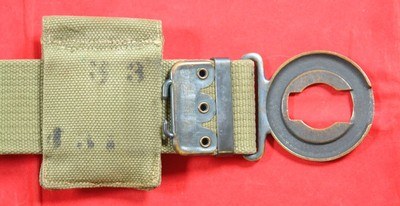 SCARCE WW1 WWI MILLS U.S. MODEL 1910 ARMY OFFICER’S GARRISON WEB PISTOL BELT W/U.S. BUCKLE & CARTRIDGE POUCHES. - Image 7 of 7