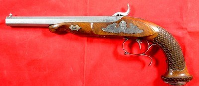 LIEGE (BELGIUM) PERCUSSION OCTAGON DAMASCUS .50 CAL. DUELLING OR DUELING PISTOL CIRCA 1830’S-50’S. - Image 2 of 7