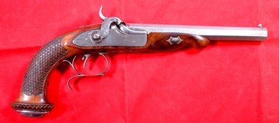LIEGE (BELGIUM) PERCUSSION OCTAGON DAMASCUS .50 CAL. DUELLING OR DUELING PISTOL CIRCA 1830’S-50’S. - Image 1 of 7