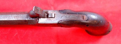 FRENCH PERCUSSION .45 CAL. DAMASCUS BOX LOCK RETRACTING TRIGGER POCKET PISTOL CIRCA 1840’S. - Image 3 of 4