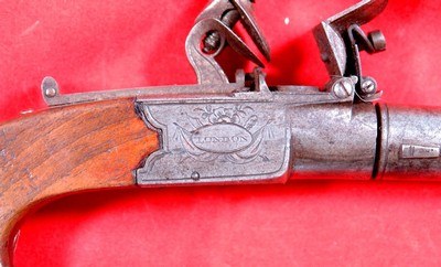 BRITISH GEORGE III FLINTLOCK TURN-BARREL BOXLOCK POCKET PISTOL BU T. BARNETT OF LONDON CIRCA 1790-1810. - Image 6 of 7