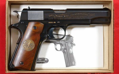COLT MODEL 1911 WW1 WWI BATTLE OF THE MEUSE ARGONNE COMMEMORATIVE 50TH ANNIVERSARY 1917-1967 .45 ACP CAL. PISTOL IN ORIGINAL FACTORY BOX. - Image 1 of 2
