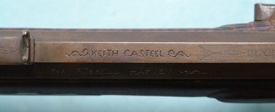 KEITH CASTEEL RAISED CARVED & SILVER INLAID FLINTLOCK LONGRIFLE DATED MAY 1971. - Image 8 of 14