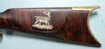 FINE OHIO SILVER MOUNTED PERCUSSION HALF-STOCK RIFLE SIGNED C. W. HOWELL / MARTINS FERRY, O. CIRCA 1850’S. - Image 6 of 10