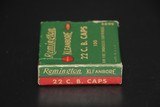 emington, Kleanbore, .22 C.B. Caps, RHWeb: REM-12 CB-2 Full, 1pc. Green white & red box, box is solid with excellent color, some age soiling, stain on - 2 of 3