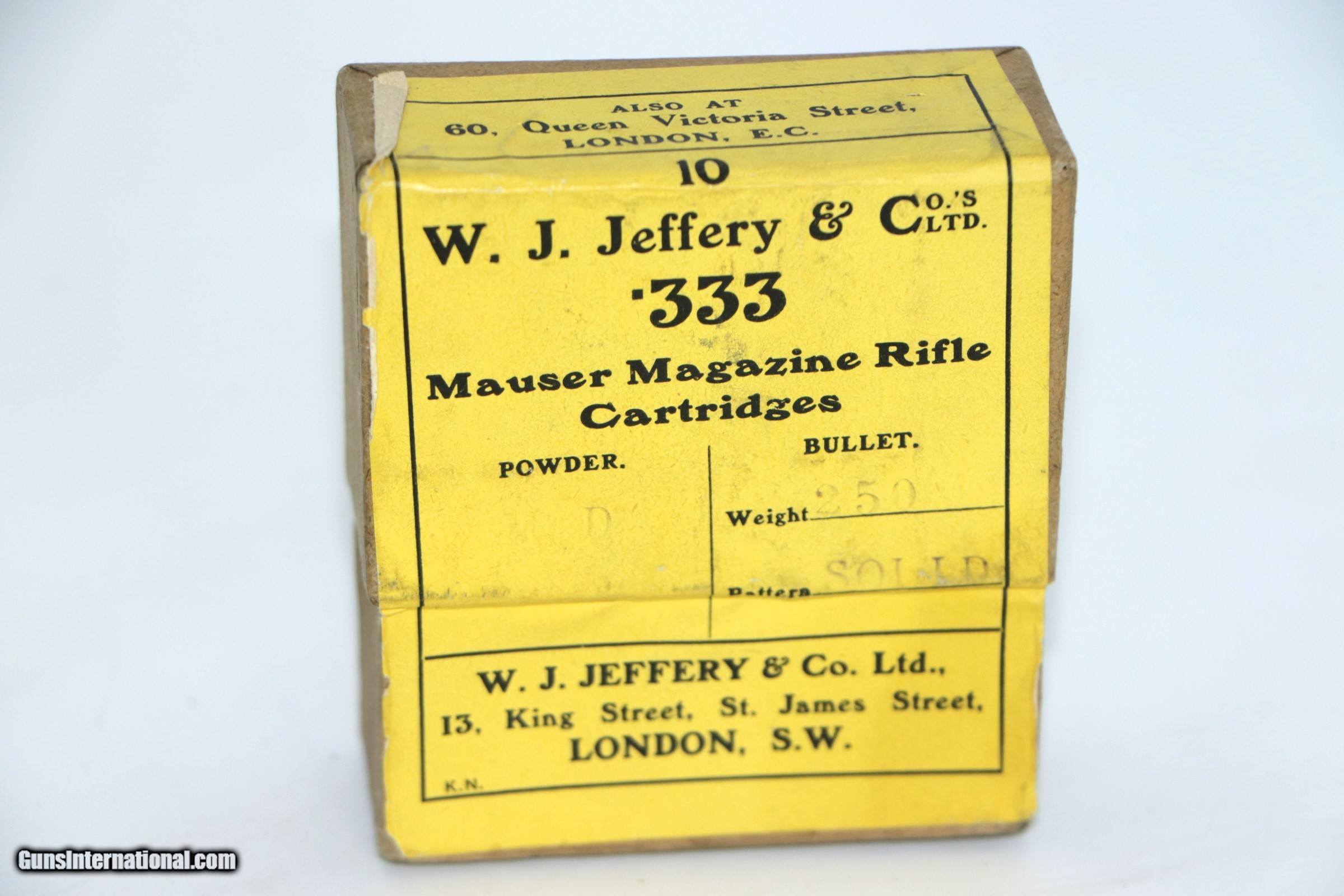 .333 Jeffery Cartridges 250 Gr. Solid Nose - 10 Rounds