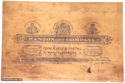 Manton and Company Early Gun Case Label