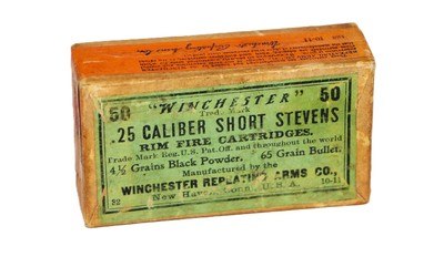 Winchester .25 Stevens RF Short Black Powder 2 Pc Box Sealed
50 Rds