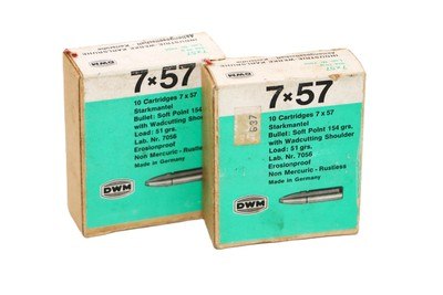 DWM 7x57 154 Grain SP w/Wadcutting Shoulder - 2 Boxes 20 Rounds - Image 1 of 2