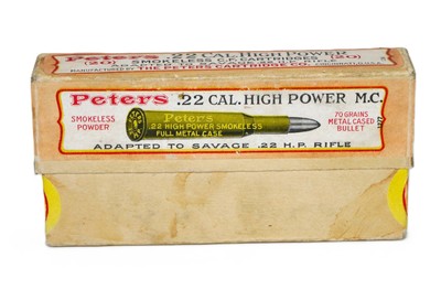 Peters .22 Savage High Power 70 Gr. Metal Cased 2-Pc Box - Partial 18 Rds - Image 1 of 5