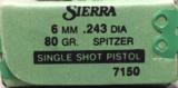 Sierra 6mm (.243)dia 80gr Spitzer Single Shot Pistol Bullets - 2 of 4