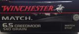 Winchester Match 6.5 Creedmore 140gr Match BTHP
- 2 of 3