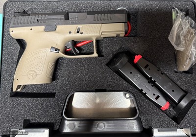 CZ P-10 S FDE, SKU: 91561, 9mm Luger, Magazine Capacity: 12+1, Frame: Fiber-reinforced polymer, Trigger Mech: Striker, Sights: Fixed Tritium, Ba