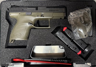CZ P-10 S OD Green, SKU: 91565, 9mm Luger, Magazine Capacity: 12+1, Frame: Fiber-reinforced polymer, Trigger Mech: Striker, Sights: Fixed Tritiu