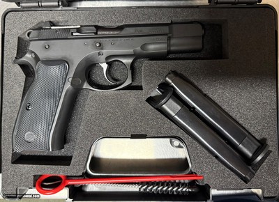 CZ 75 B – 9mm (low capacity), SKU: 01102, 9mm Luger, Magazine Capacity: 10+1, Frame: Steel, Grips: Plastic, Trigger Mech: DA/SA, Sights: Fixed T