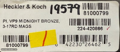 Heckler & Koch VP9 Midnight Bronze 9mm 4.09” Barrel. 3x 17-round magazines. HK 3-Dot Sights. #19579 81000799 - Image 2 of 2