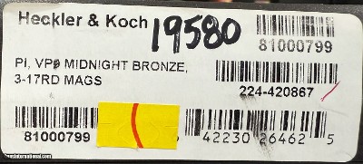 Heckler & Koch VP9 Midnight Bronze 9mm 4.09” Barrel. 3x 17-round magazines. HK 3-Dot Sights. #19580 81000799 - Image 2 of 2