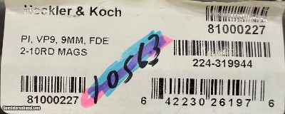 Heckler & Koch VP9 FDE 9mm 4.09” Barrel. 2x 10-round magazines. HK 3-Dot Sights. #10563 81000227 - Image 2 of 2