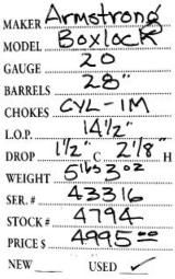 Armstrong	Boxlock	20	gauge - 5 of 5