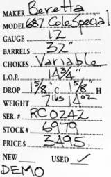 Beretta	687 Cole Special	12 gauge	- Demo- 5 of 5