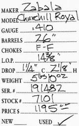 Zabala	Churchill Royal	.410	gauge- 5 of 5