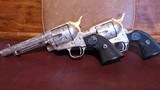 Colt Single Action Army .45 LC, Texas Cattle Brand (Fully Engraved Matched Pair Silver Plated Mfg 1958) - 4 of 5