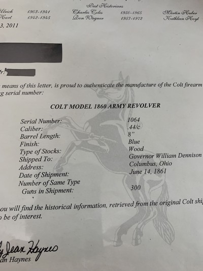 RARE EARLY PRODUCTION COLT MODEL 1860 ARMY REVOLVER WITH MATCHING FLUTED CYLINDER – DOCUMENTED CIVIL WAR SHIPMENT TO GOVERNOR WILLIAM DENNISON OF OHI - Image 4 of 15