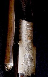 Rare early Lefever D Grade 10 Bore with Original Kilby Damascus barrels and original Gold inlay - 3 of 12