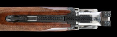 Truly exceptional all original J. Baerten engraved Browning Superposed Midas Grade 20ga Field Choked 2 brl set with case - Image 9 of 12