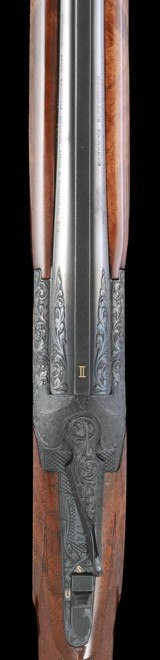 Truly exceptional all original J. Baerten engraved Browning Superposed Midas Grade 20ga Field Choked 2 brl set with case - Image 3 of 12
