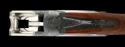 Truly exceptional all original J. Baerten engraved Browning Superposed Midas Grade 20ga Field Choked 2 brl set with case - Image 8 of 12