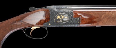 Truly exceptional all original J. Baerten engraved Browning Superposed Midas Grade 20ga Field Choked 2 brl set with case - Image 1 of 12