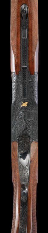 Truly exceptional all original J. Baerten engraved Browning Superposed Midas Grade 20ga Field Choked 2 brl set with case - Image 4 of 12