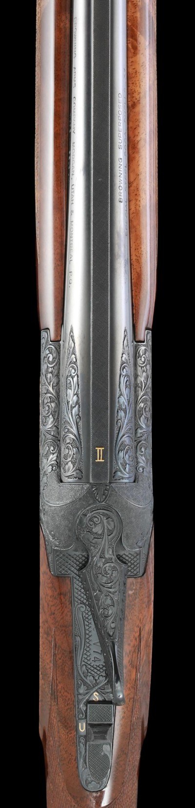 Truly exceptional all original J. Baerten engraved Browning Superposed Midas Grade 20ga Field Choked 2 brl set with case - Image 3 of 12