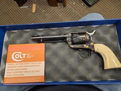 COLT SINGLE ACTION ARMY 3RD GEN 357 MAG ENGRAVED MAMMOTH IVORY GRIPS - Image 3 of 4
