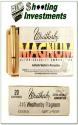 Weatherby 416 Wthy Magnum factory ammo 400 Grain Swift A-Frame - 1 of 1