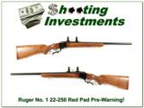 Ruger No. 1 22-250 Varmint Pre-Warning Red Pad Exc Cond! - 1 of 4