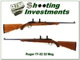 Ruger 77-22 22 Mag open sights factory rings lighter wood! - 1 of 4